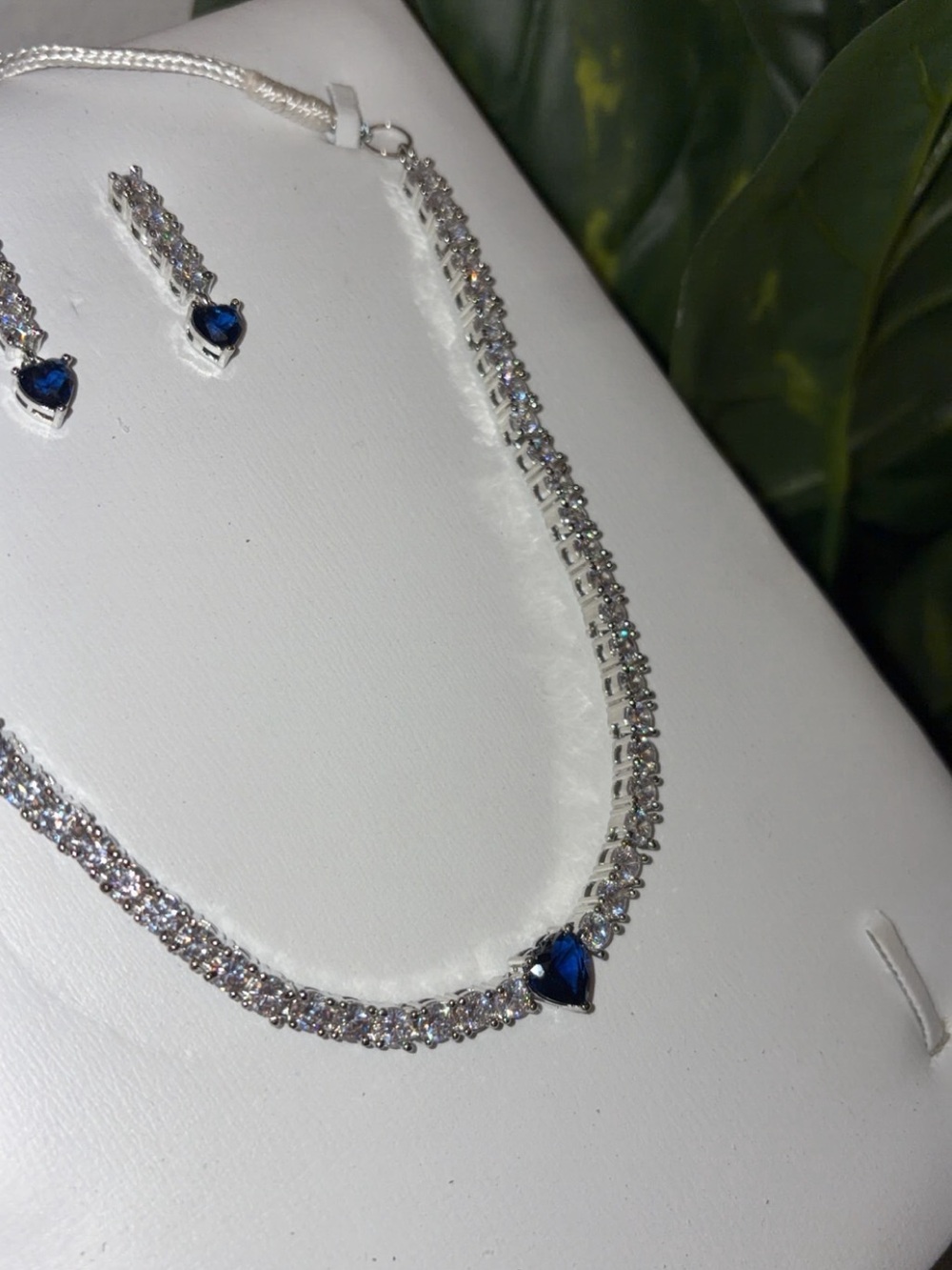 Sapphire Heart Tennis Necklace and Earrings Set